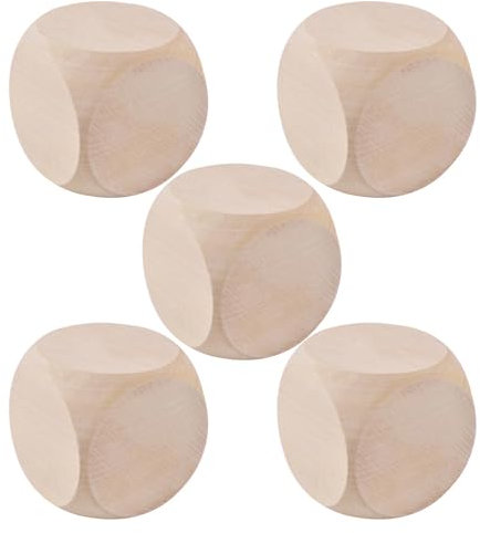 5 dadi in legno con semplici cubi, cubi vuoti con angoli rotondi, 60 mm