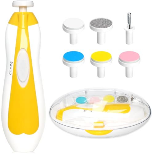 Coupe-ongles électrique 6 en 1 pour bébé, lime à ongles pour bébé, lime à ongles pour bébé, kit de manucure pour tout-petits, nouveau-nés ou adultes (jaune)