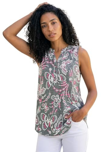 Roman Originals Sleeveless Shirt for Women UK Ladies Vest Tank Top Summer Smart Blouse Stretchy Jersey T-Shirt Casual Spring Holiday Party Beach Vacation Notch Neck - Grey - Size 20