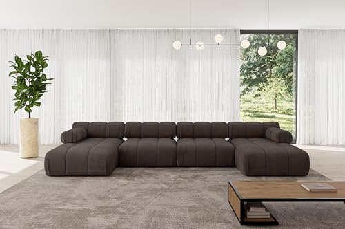 ALTDECOR Modulares Sofa Ecksofa in U-Form Corner modular Sofa Eckcouch Couch Wohnlandschaft Cauchsofa Polstersofa Tesso-U2-380x160x70 cm Braun