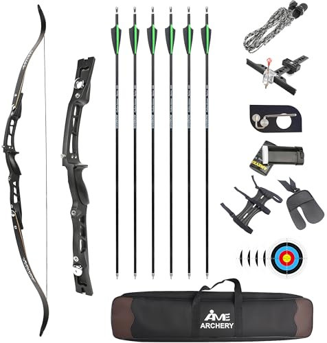 FQH 66'' Recurve Bogen Set ILF Abnehmbarer Bogen 20-40lbs Für Erwachsene & Anfänger Für Outdoor Schießen Ziel Bogenschießen Training Wettbewerbe (Schwarz, 24 BS)