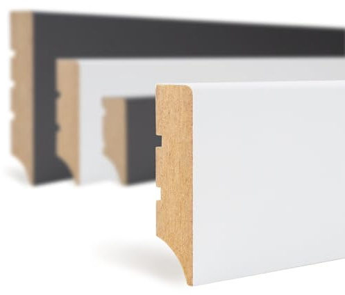 HEXIM Sockelleisten weiß 2000x50x12mm 20 Stück Fußleisten MDF foliert - Bodenleisten Weimarer Profil, Laminatleisten Fußbodenleisten (40 Meter)