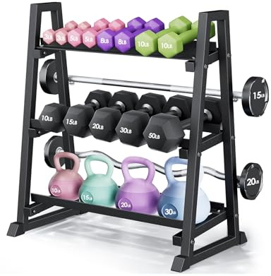 Leteuke Dumbbell Rack, 3 Tiers Heavy Duty Weight Rack for Home Gym, Trapezoidal Frame Space Saving Weight Storage Racks for Dumbells, Kettlebells, Barbells, Dumbbell Rack Stand Only (1300LBS Capacity)