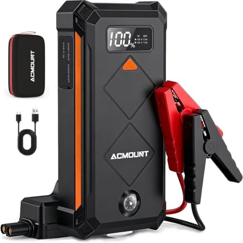 7000A Booster Batterie Voiture, 23800mAh Démarreur de Batterie de Voiture(Jusqu'à 10.0L Diesel ou 12.0L Gaz) 12V Jump Starter avec Pinces Intelligentes, LED 3 Modes & Écran LCD