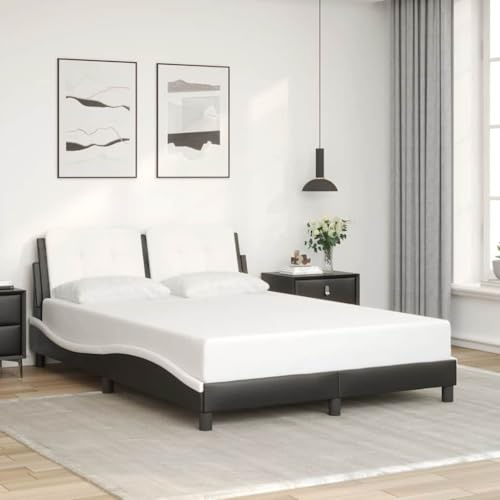 Owoxanthellate Polsterbettgestell Zadar 140x200 Schwarz-Weiß mit Kopfteil Kunstleder Wellendesign Schlafsofa Jugend- oder Gästebett