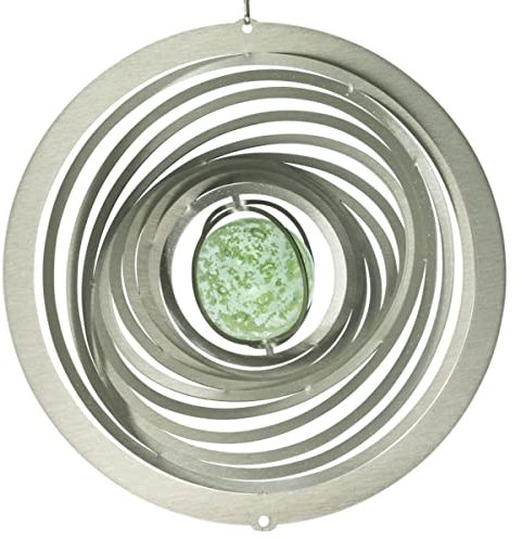 CIM Edelstahl Windspiel - Strudel Glow 200 - lichtreflektierend - Durchmesser: 20cm - inkl. Aufhängung und fluoreszierender Glaskugel