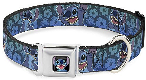 Dog Collar Seatbelt Buckle Stitch Expressions Hibiscus Collage Green Blue Fade 18 to 32 Inches 1.5 Inch Wide