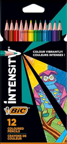 BIC Intensity Buntstifte, Dreikant-Malstifte, Farbstifte zum Malen in 12 Farben, im Karton Etui, Bruchsichere Mine & ohne Holz
