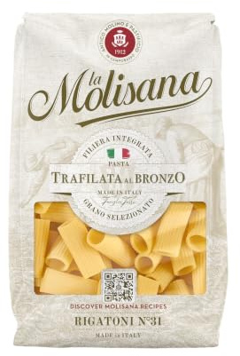 La Molisana Rigatoni Nr. 31 Bronzegezogene Hartweizen Pasta 500 g | Bronzegezogene Rigatoni aus 100% italienischem Hartweizen, rau und bissfest mit ausgezeichneter Kochfestigkeit, 500 g