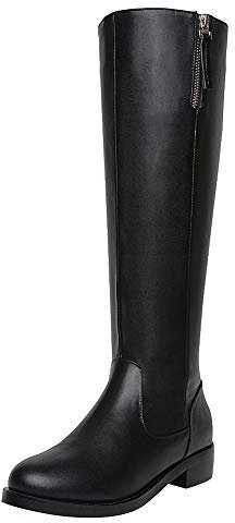 ANUFER Donna Elegante Pelle in Microfibra Ginocchio Stivali Tacco a Blocchi Cerniera Laterale Nero Stivali da Equitazione SN020740 EU40.5