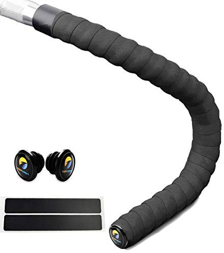 TOPCABIN® Bicycle Handlebar Tape Non-Slip Comfort GEL Road Bike Handlebar Tape Bike Bar Tape with Reflective Bar Plugs (# Black)