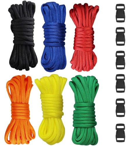 aufodara Paracord Bracelet kit with Buckles Parachute Cord Outdoor Survival Rope Set DIY Manual Braiding - 6pcs Parachute cords 6pcs Plastic Buckles Side Release Buckles, A