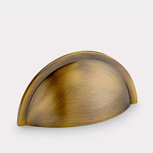 Pushka Home Solid Brass Cup Handle, Modern Brushed Antique Gold Finish for Kitchen Cupboard, Bedroom Dresser, Bathroom Wardrobe–P37–Hole Centre 69mm