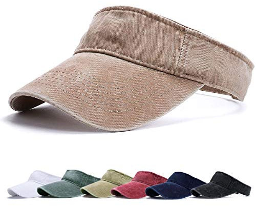 Sun Visor Hat - Sports Sun Visors for Women Cotton Twill Adjustable Golf Beach Running Tennis Sun Protection Cap Khaki