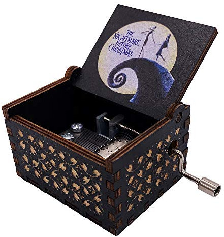Youtang Spieluhr mit Handkurbel Christmas, lasergraviertes Holz, Geschenk für Weihnachten, Geburtstag, Valentinstag, Muttertag, Spiel Dies ist Halloween (Weiß-schwarz)