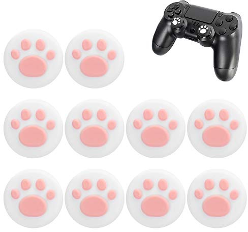 Dpofirs Silicone Rocker Cap, 10Pcs Thumb Grips Cover Joystick Rocker Cover with Cat Paw Pattern, Wear Resistance, Universal Rocker Cap for Switch/Switch Lite (White)