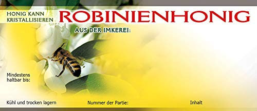 LYSON Honig-Etiketten selbstklebend 100 Stück (116mm x 50mm) Honigglas Honigetiketten Imkerei Bienen Robinienhonig Etiketten für Honiggläser: 200/315/500/720/900/1000ml