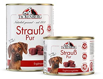 TACKENBERG Strauß Pur Nassfutter Dose für Hunde - Hundefutter in Premiumqualität - natürlich getreidefrei - 6 x 400 g