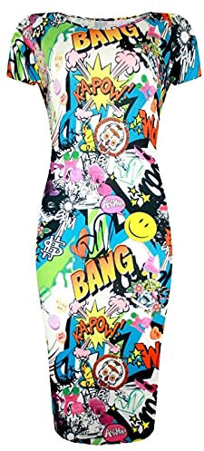 STAR FASHION Womens Cap Sleeve Bodycon Midi Dress Ladies Wiggle Pencil Round Neck Long Stretch Maxi Dress Plus Size Casual Party Wear