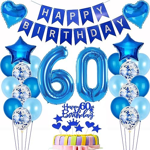 Deko 60. Geburtstag Mann - Blau Ballon Tortendeko Dekoration Junge Kuchen Luftballon - Männer Geburtstagsdeko 60 Jahre