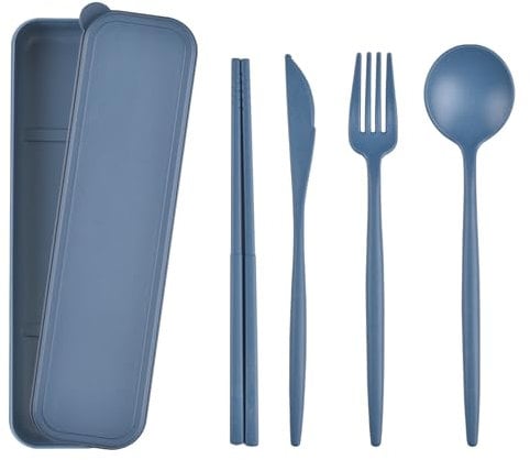 Jiayaus Travel Cutlery Set with Case, Reusable Cutlery Set Portable Cutlery Include Spoon Plastic Knife and Fork Set for Travel Picnic Camping Or Daily Use (Blue)