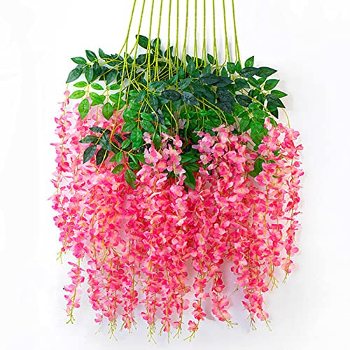 Estanofur State 12 PCS Fleurs Artificielles Glycine pour Mariage, Fête, Dîner, Jardin | Décoration Murale et Extérieure | Fausse Plante Suspendue Violette de Haute Qualité