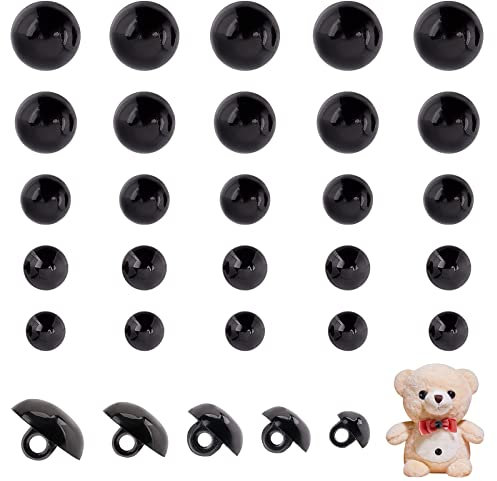 PandaHall 300 schwarze Knöpfe Für Bastelaugen, 5 Größe Tieraugen Runde Gewölbte Knöpfe Schwarze Pilzaugen Nähen Ösenknopf Solide Augen Für Häkelpuppen Plüschtiere Kleidungsherstellung
