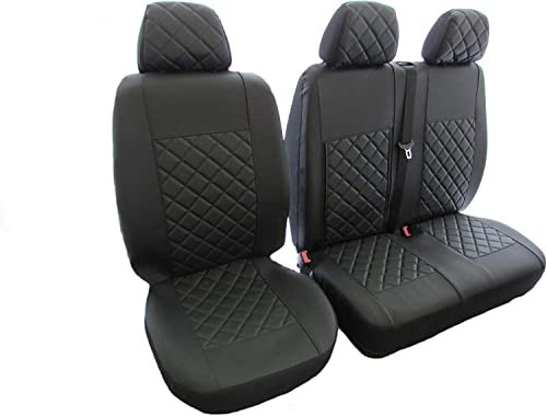 AVITON Vordersitzbezüge 2 + 1 (1 Einzelbett, 1 Doppelbett), passend für Mercedes Sprinter 2019 + alle schwarzen Öko-Leder