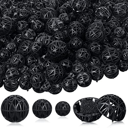 200 Stück Biokugeln Teichfilter Medien Schwarz Aquarium Bio Medien mit Schwamm je 50 Stück für 1,5 Zoll und 1,5 Zoll, 100 Stück für 2,5 cm für Aquarium Teich Kanister Filtermedien