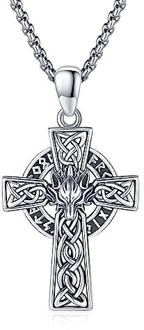 MEDWISE Keltisches Halskette 925 Sterling Silber Wikinger Wolf Kette Keltisches Kreuz Anhänger Vintage Kreuz Anhänger Amulett Schmuck für Herren Damen Jungen Männer