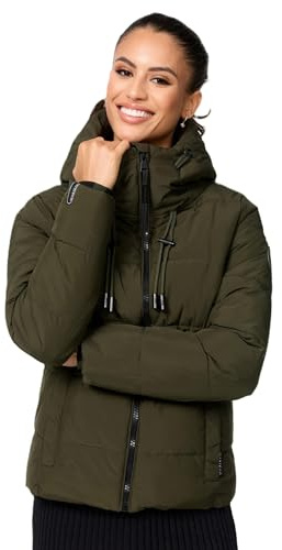 MARIKOO Damen Winterjacke Steppjacke Winter Jacke gesteppt warm mit Kapuze B977