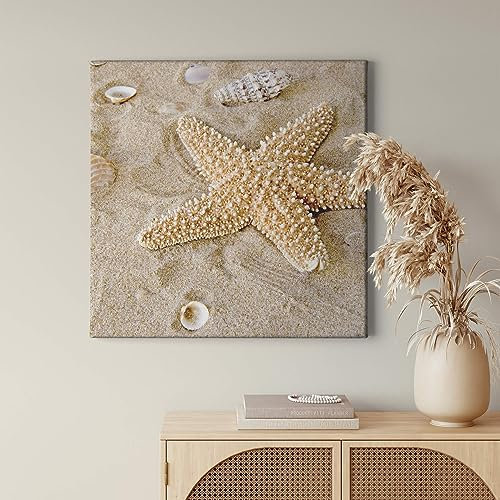 A.S. Création Leinwandbild Seestern am Strand Meer - Kunstdruck beige - 50x50 cm Quadratisch - moderne Wanddekoration Schlafzimmer Wohnzimmer Küche - Bild auf Keilrahmen