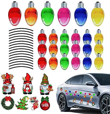 Reflektierende Weihnachts-Automagnete, 47 Stück, reflektierende Weihnachtsmagnete, Glühbirnen, Lichter, Weihnachtsbeleuchtung, Glühbirnen-Magnet-Set, Weihnachts-Glühbirnen-Magnet-Aufkleber