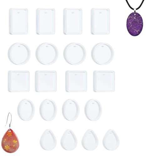 20 Pièces Moules en Résine Moule Silicone Resine Epoxy Géométrie Pendentif Collier Moule pour Bricolage Artisanat Fabrication Bijoux Pendentifs
