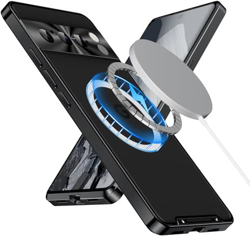XMTON Coque en métal pour Google Pixel 8 Pro 6,7, coque antichoc fine en aluminium de qualité aéronautique, compatible avec Magsafe, film d'objectif d'appareil photo intégré (noir)