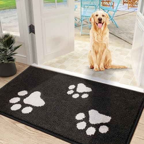 Mibao Door Mat Indoor 60 x 90 cm, Dirt Trapper Entrance Doormat, Non-Slip Inside Floor Mats for Entryway Back Door, Machine Washable Soft Pet Rug for Muddy Shoes and Paws, Black