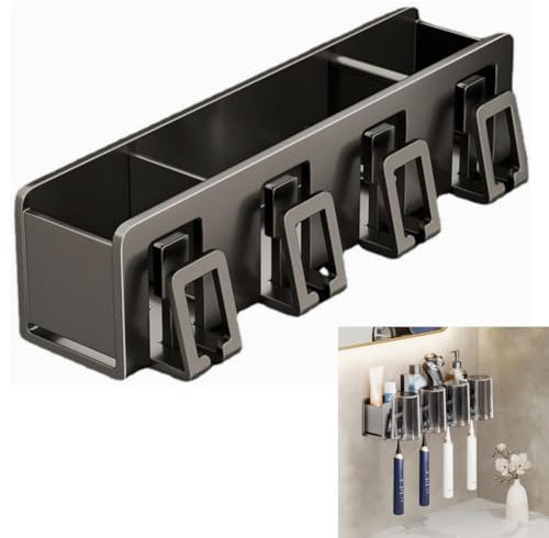 NAROSEBE Soporte para Cepillo de Dientes de Aluminio Organizador de Cepillos de Dientes Portacepillos de Pared sin Taladro Estante del Portacepillos con 4 Ranuras para Cepillos para Baño Ducha