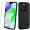 Giabuao Battery Case for iPhone 15 Pro Max(6.7), Real 8500mAh Slim Rechargeable Extended Charging Case with Tempered Film & Stand, Portable Protective Charger case for iPhone 15 Pro Max-Black