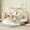 hrijusdif Kinder-hausbett Mit Ausziehbarem Rollbett, 140 X 200 cm, Inklusive 4 Schubladen, Konstruktion Aus Massivem Kiefernholz Und MDF, Perfekt Für Kinderzimmer