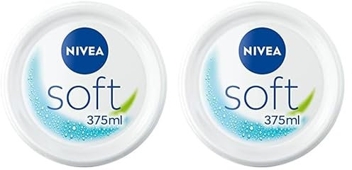 NIVEA Soft Feuchtigkeitsspendende Mehrzweck-Pflegecreme (1 x 375 ml), Intensive Hydratation Body Cream, Körperpflege mit Jojobaöl und Vitamin E (Packung mit 2)
