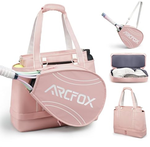 ARCFOX Tennis-Tragetasche für Damen, 2-in-1 rosa Tennistaschen 3 Schläger, große Tennisschlägertasche mit Schuhfach, Wasserflaschenhalter, Sport-Handtasche für Pickleball-Padel, Badminton
