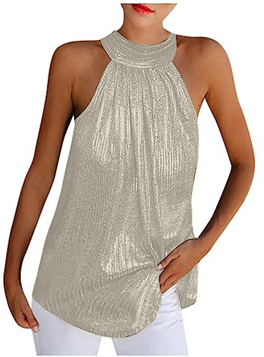 HOOUDO Sexy ärmellose Pailletten-Tops für Damen, Glitzer, rückenfrei, bauchfreies Tank-Top, T-Shirts, Clubwear Glitzer Top Damen Party