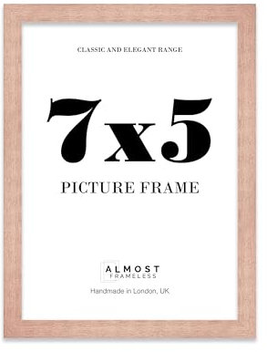 Almost Frameless 7x5 Copper Picture Frame 7x5(17.7x12.7cm) Poster, Photo, Artwork, or Print. Thin Edge Slim Frame Portrait and Landscape Display with Wall Hooks