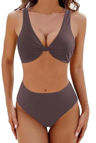 Bikini Sets für Damen - Push Up U Ausschnitt mit Plissiert Bikini-Sets Triangel Badeanzug Strand Ties Twist Front Sexy Push Up Oberteil Vintage Badeanzug Zweiteiliger Badeanzug Swimsuit