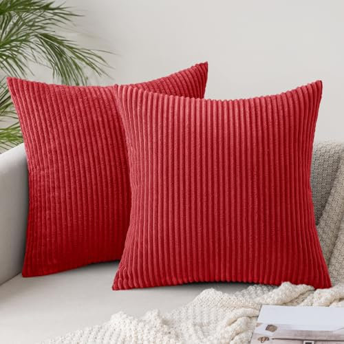 Slozzi 2er Set Kordsamt Kissenbezug Rot 40x40 Kissenbezüge Kissenhülle Sofakissen Dekokissenbezug Couchkissen Weich für Sofa Schlafzimmer Wohnzimmer Balkon