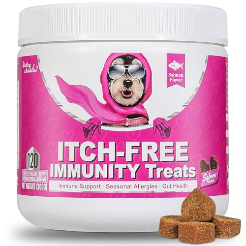 ITCH-FREE Allergy Relief Chews for Dogs – Anti-Itch Skin Supplement with Quercetin, Omega 3 & Probiotics | Seasonal Allergy Support, Hot Spots, Licking & Scratching | 120 Soft Chews