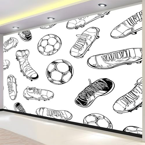 PLEETS Grey Mural Wallpaper Football and Shoes Wall Murals Non-Woven 3D Wall Art Photo Wallpaper Modern Living Room Bedroom Restaurant Background Wall Paintings 200 x 140 cm