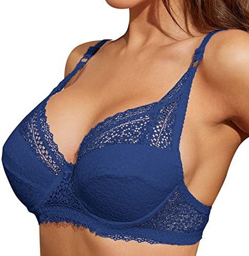 Women's Bra with Underwire Full Cup Sexy Cotton Bra Comfortable Strong Hold Push Up Lace Bra Breathable Elegant Soft Bralette Seamless Classic Underwear