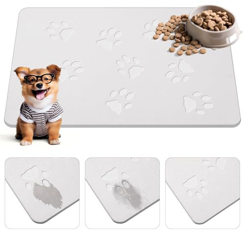 Drydiet Pet Gift Stone Pet Feeding Mat Diatomaceous Earth Absorbent Non Slip Cat Dog Mat for Food and Water Quick Drying Easy to Clean Dog Placemat for Bowl Dish(Light Gray,16 x 24 Inch)