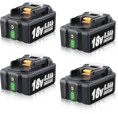 4 Pack 18V 5.5Ah BL1860 Batteries Replacement for Makita 18V Battery BL1860 BL1860B BL1850 BL1850B BL1830 BL1820 LXT400 Cordless Power Tool Batteries with LED Power Indicator